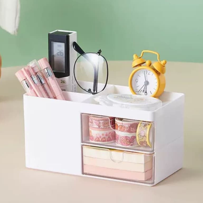 Organizador de Mesa com Gaveta Porta Treco Canetas Lápis Marca Texto Bloco de Notas Clipes Escritorio Escolar