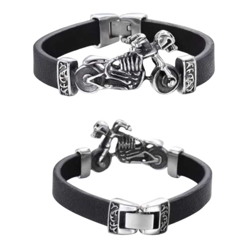 Pulseira Bracelete Estilo Moto Motoqueiro Acessório Caveira