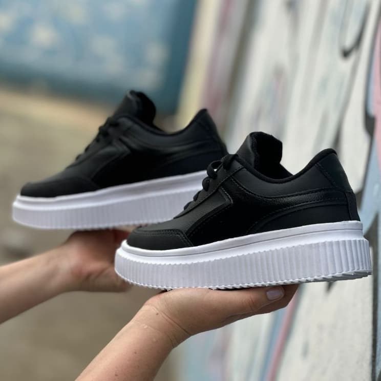 Tenis Plataforma Tratorado Black Sapatos Femininos