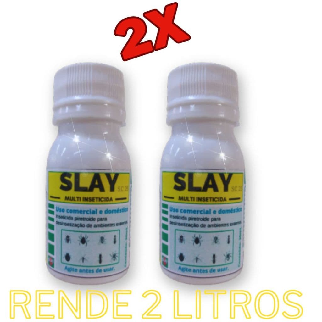 2x SLAY Concentrado - Rende 1 litro cada - Mata Barata Francesinha Percevejo de Cama Formiga Aranha Mosca até Escorpião