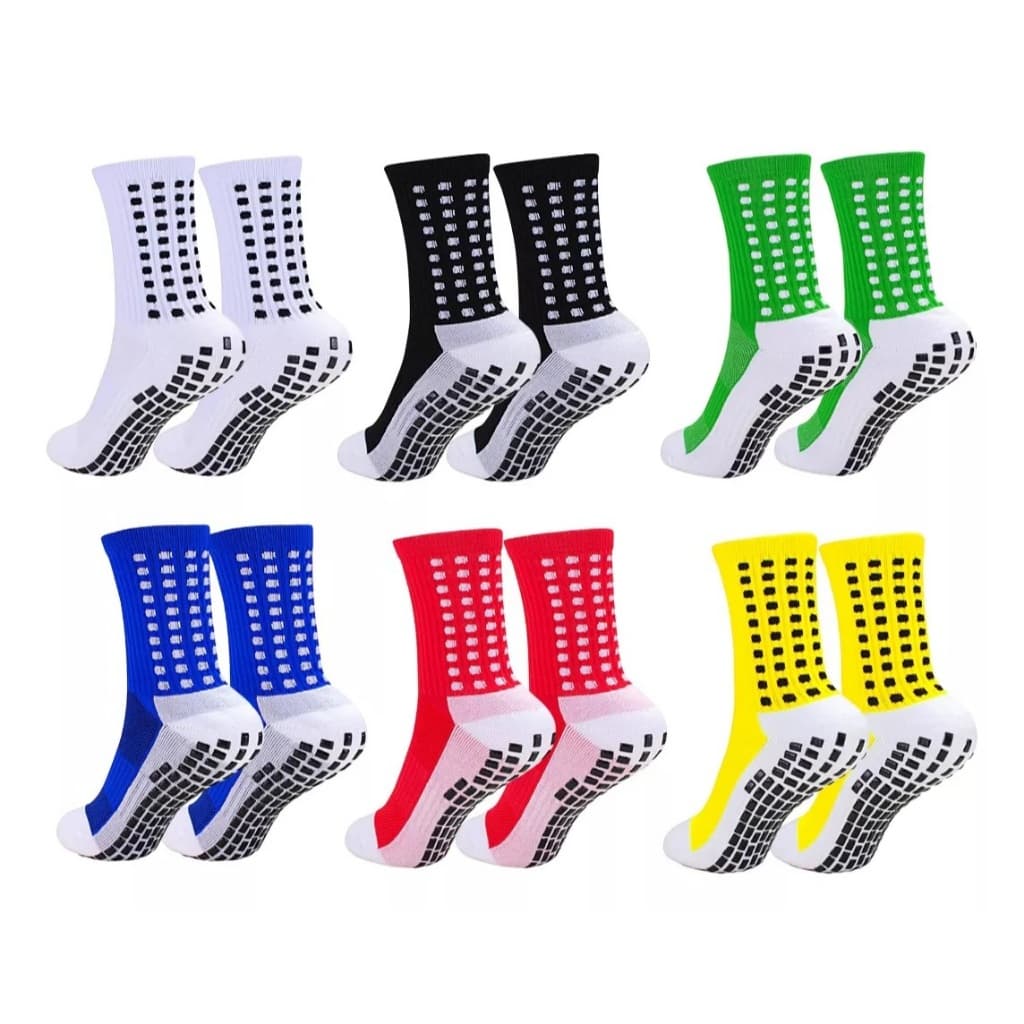 Kit 12 Pares Meia Antiderrapante Para Jogar Futsal Futebol Unissex 6 BRANCO 3 PRETO 1 AZUL 1 VERMELHO 1 VERDE