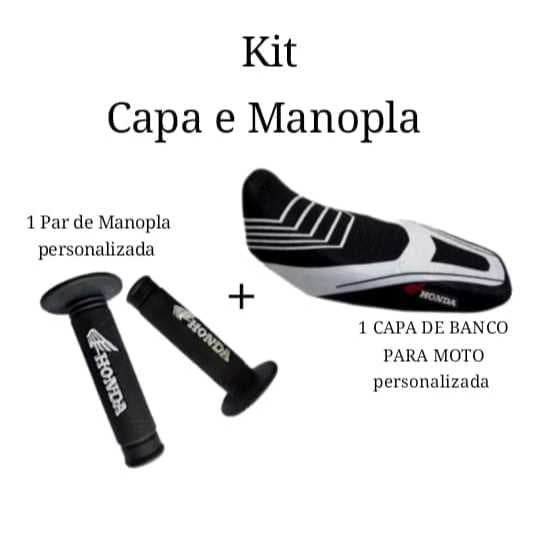 Kit Capa de Banco para Moto e Manopla Punho Luva Diamante Personalizada Honda Branca
