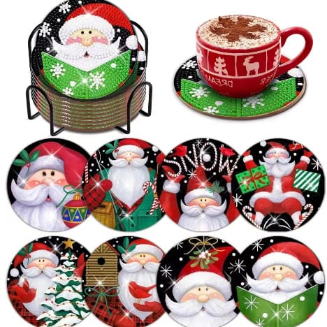 Jogo Porta Copos Natal 8 peças Papai Noel