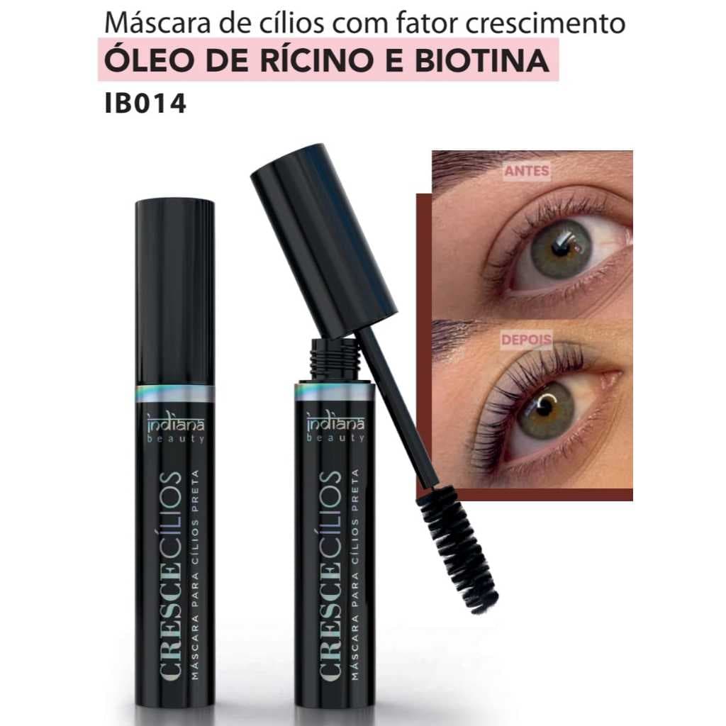 Máscara para Cílios Preta CRESCE CÍLIOS Indiana Beauty Óleo de Ricino e Biotina 4ml