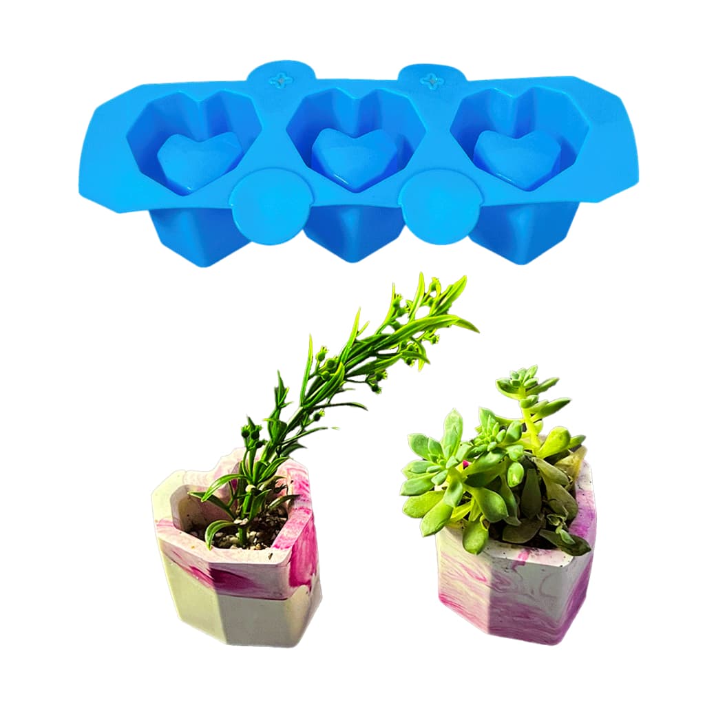 Molde De Silicone 3 vasos coração - Para Cimento