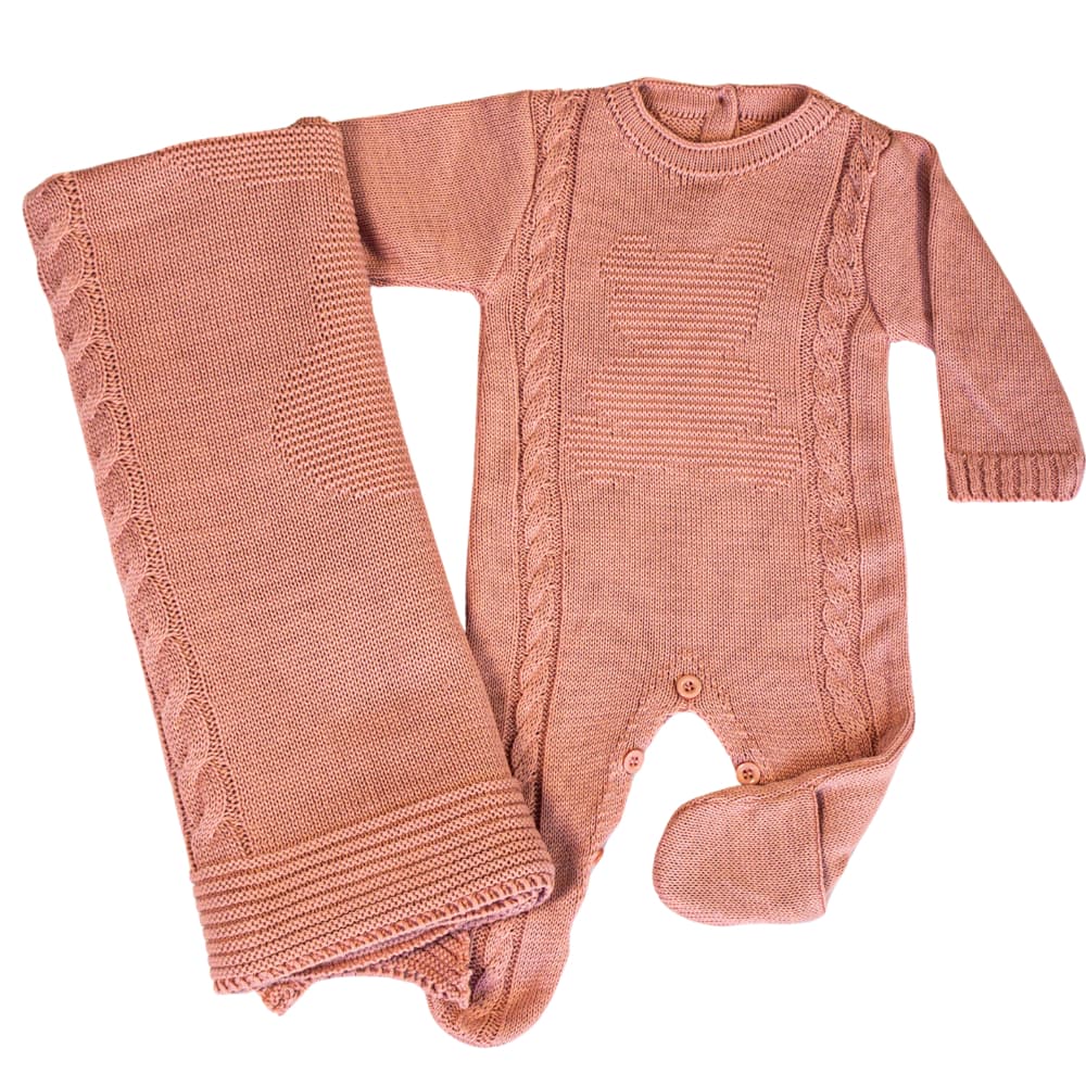 SAIDA MATERNIDADE 2 PÇS DE TRICOT URSINHO MACACÃO E MANTA MENINO E MENINA URSINHA