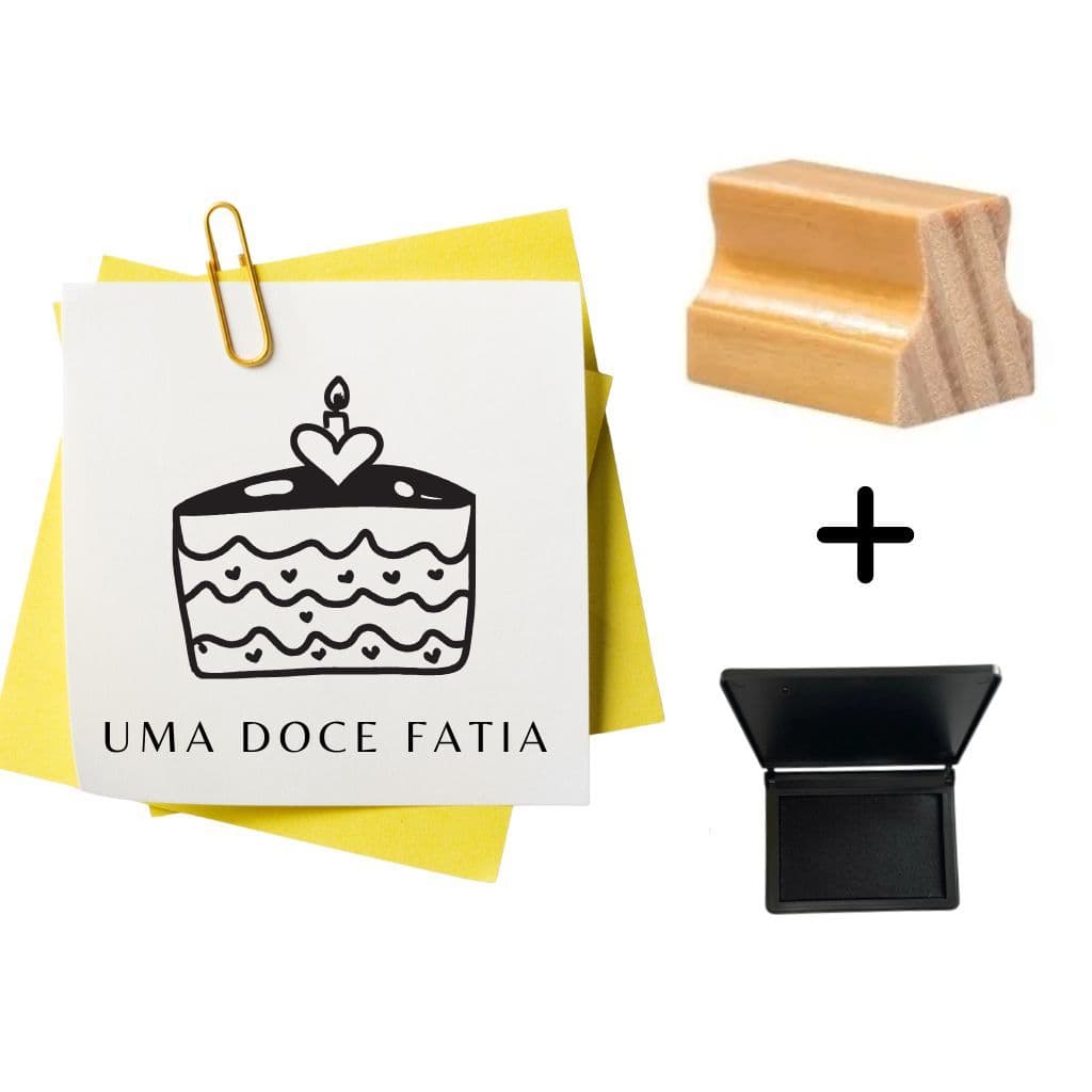 Carimbo Uma doce Fatia - Carimbo de madeira Bolo + Almofada de tinta - Carimbo 4 cm