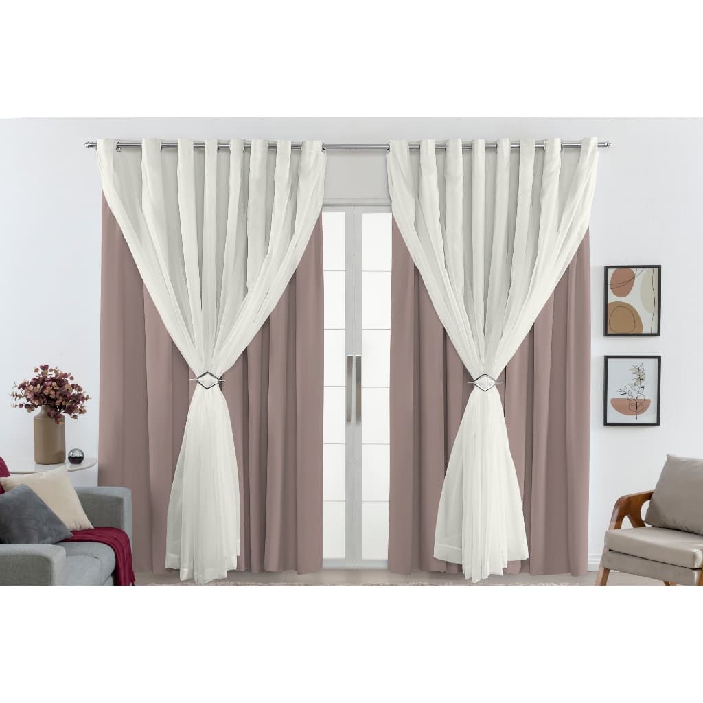 Cortina Blackout PVC Com Voil Com Ilhós Cromados 2,80M X 1,20M