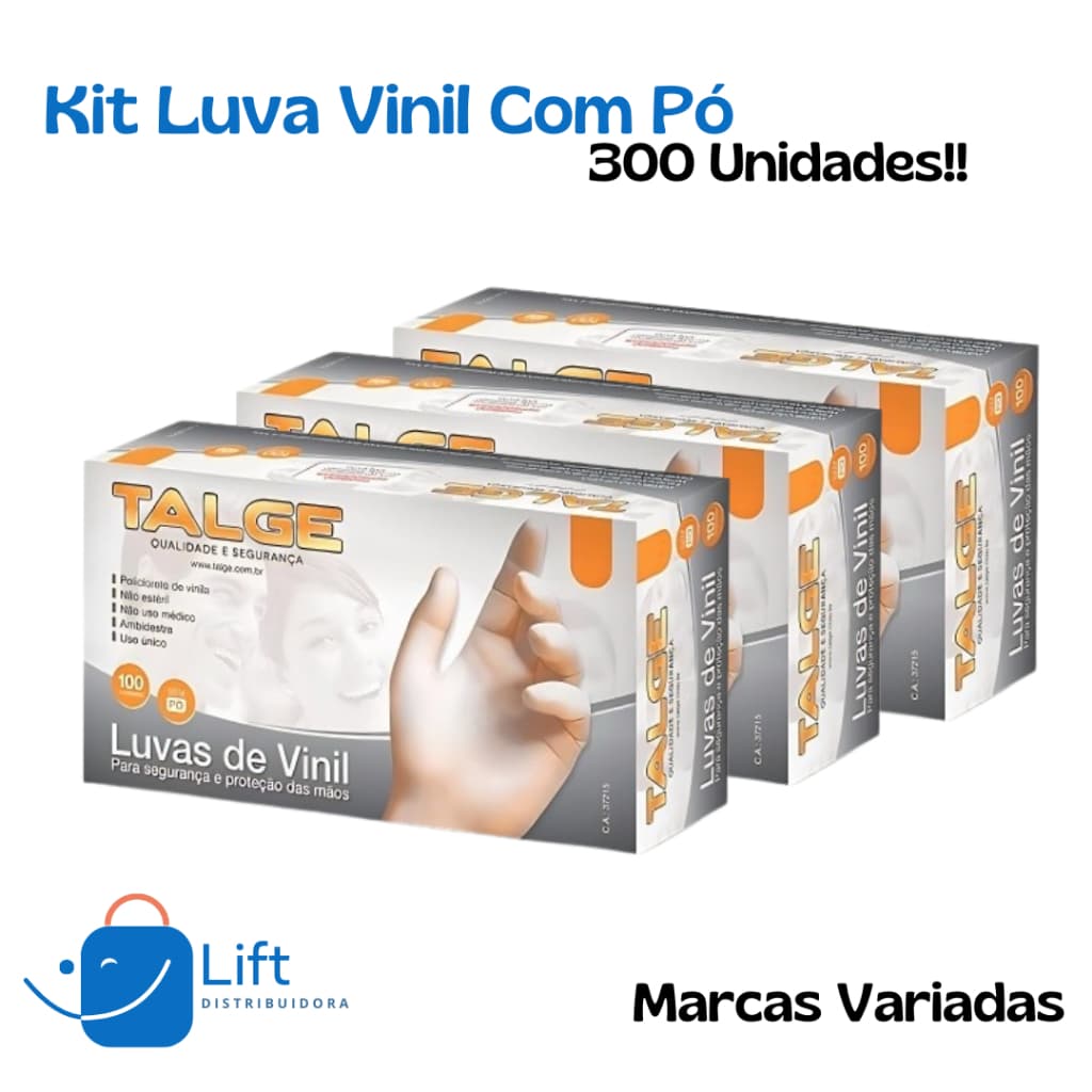 Kit 300 Luvas Vinil Descartável Com Pó Marcas Variadas