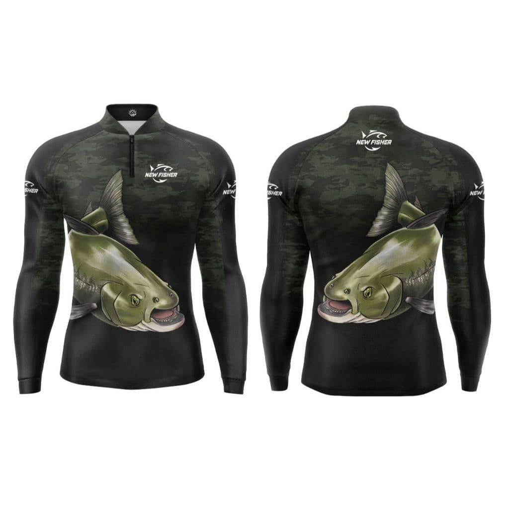 Camisa Camiseta de Pesca Tambaqui Gola Zíper Proteção Solar UV New Fisher - NF10