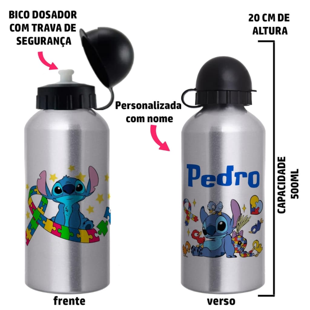 Garrafa de água para autistas - personalizada com nome