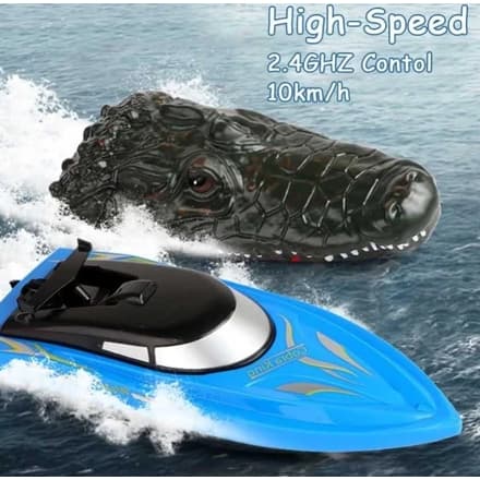 Barco Lancha Jacaré 2 Em 1 Crocodilo.. Controle Remoto Bateria Recarregável Brinquedo De Água Diversão Crianças