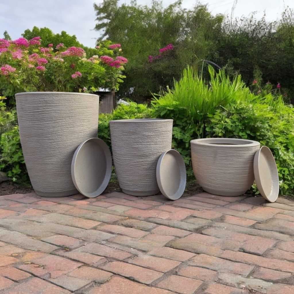 Kit 3 Vasos para Planta Flor Casa Jardim Varanda Coluna Bojo Escovada em Polietileno + prato coletor