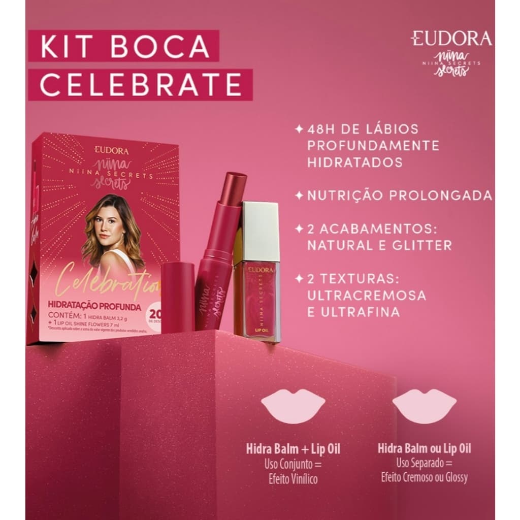 Niina Secrets Celebration: Hidra Balm 3,2g + Lip Oil Shine Flowers 7ml Eudora