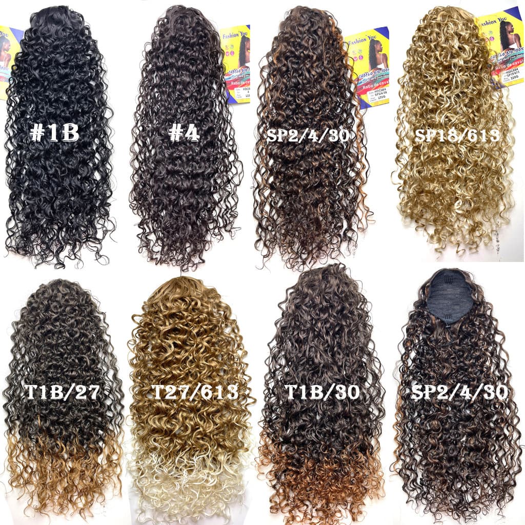 Cabelo Bio Orgânico Cacheado Rabo De Cavalo longo Com Ajustes Puff 75cm 220 gramas Fashion You
