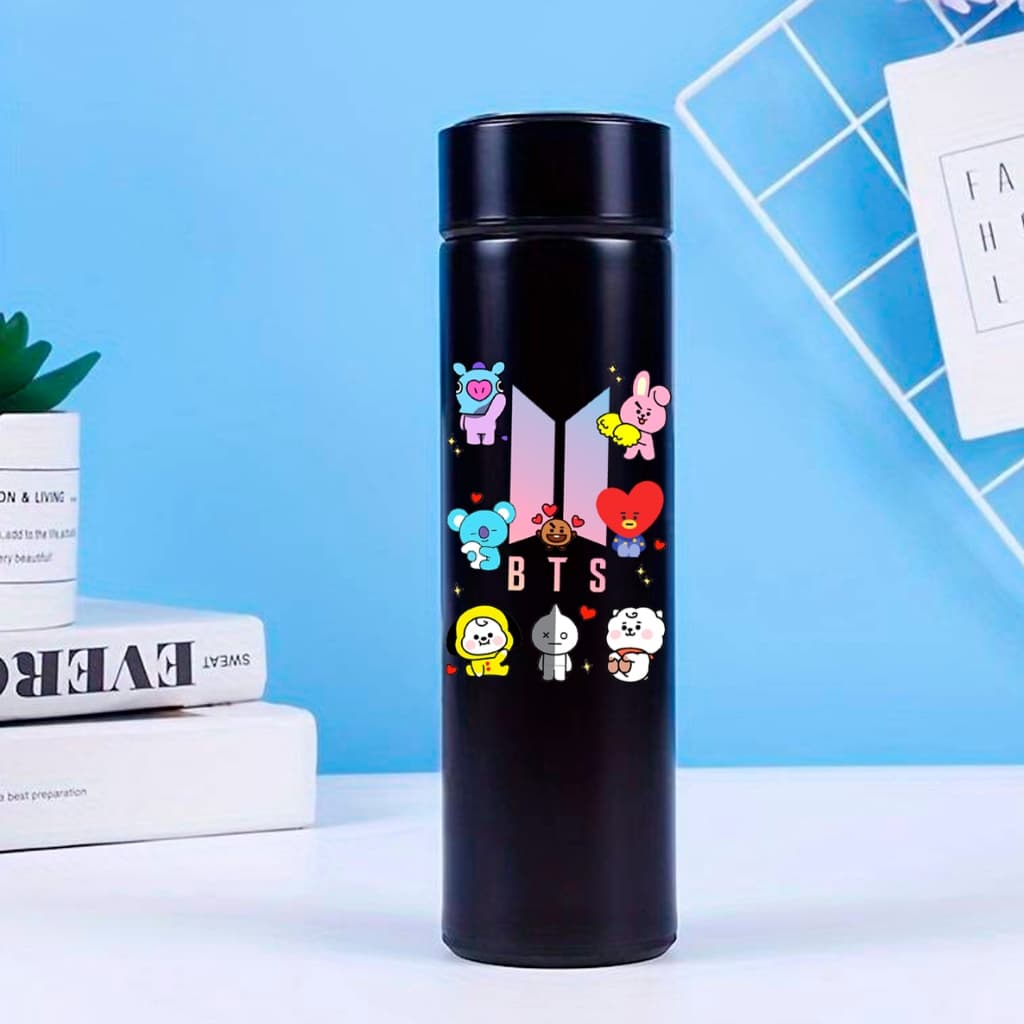 Garrafa térmica BTS BT21 KPOP Tampa de Led com sensor temperatura