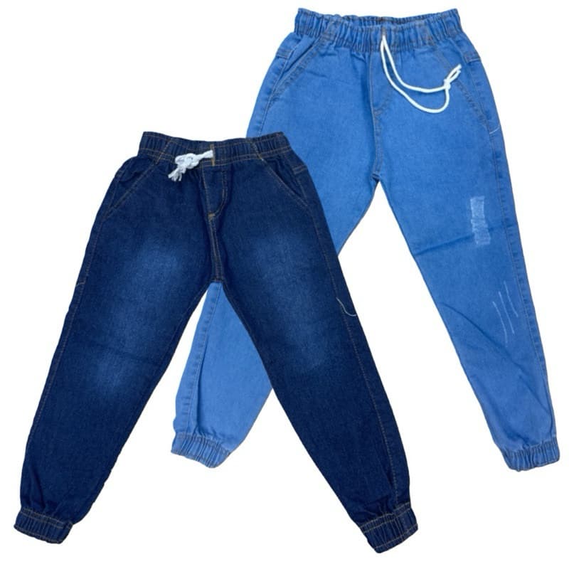Calça Jogger Juvenil Infantil Menino Jeans Escuro e Lavagem Médio Envia Rápido