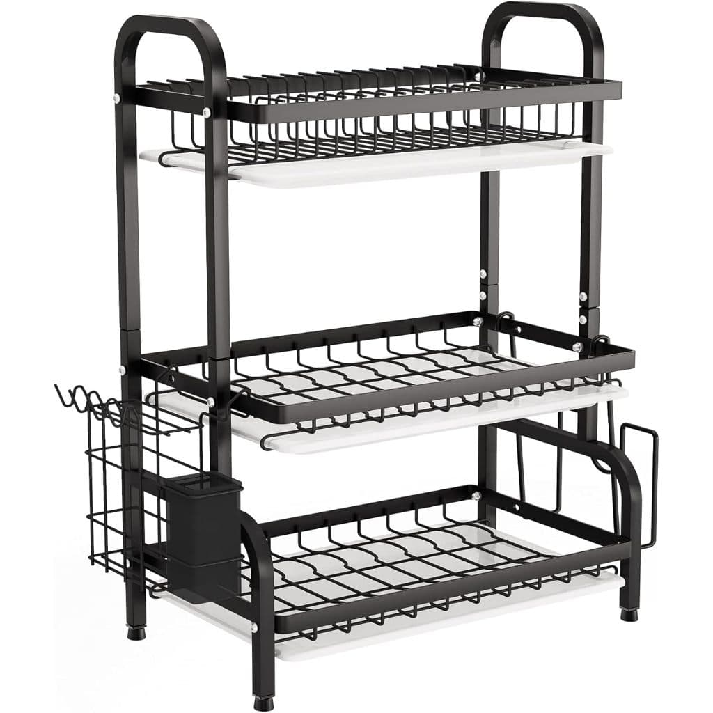 Escorredor Organizador de Louças 3 andar Preto Aço Inoxidável Rack - Antiferrugem