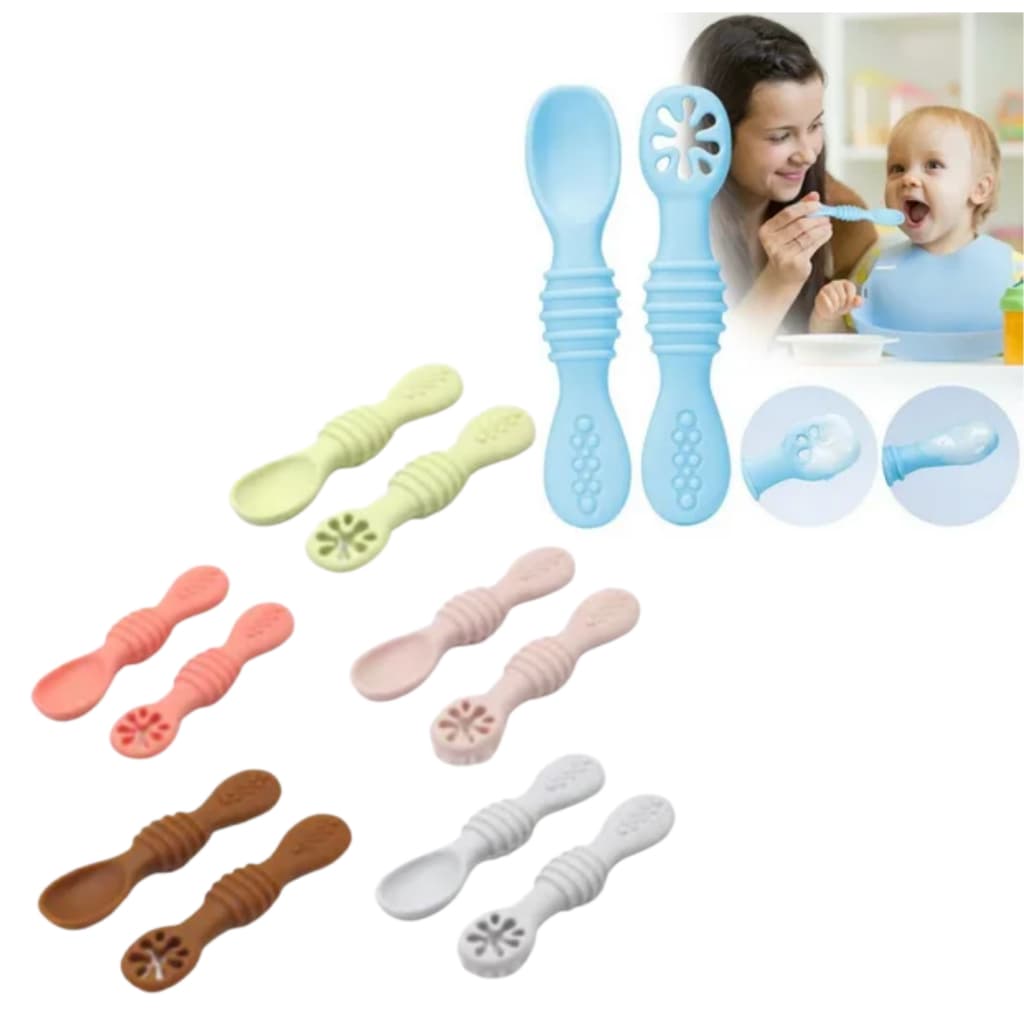 Kit 2 Colheres alimentação de Treinamento Autoalimentacao Bebe Blw macia