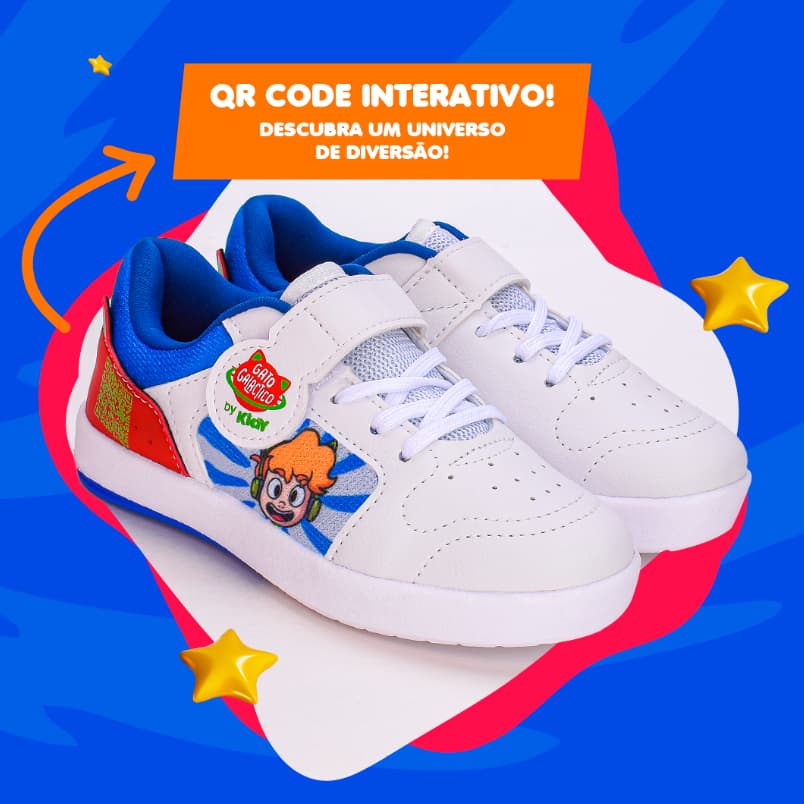 Tênis Infantil Menino Kidy Hype Personagem Gato Galáctico Branco e Azul