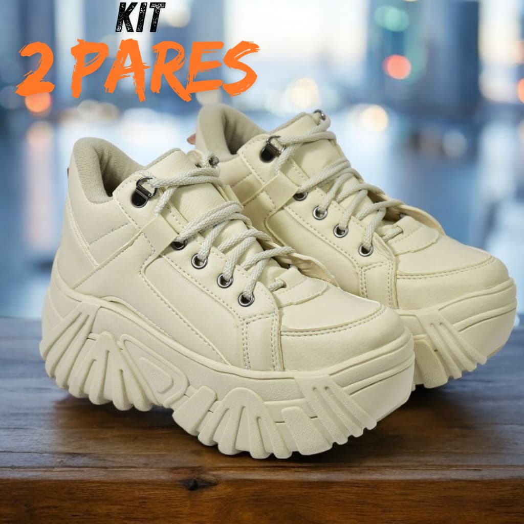 Kit 2 Tênis Feminino Buffalo Plataforma Envio Imediato Promoção Tenis Sneaker Casual 7cm