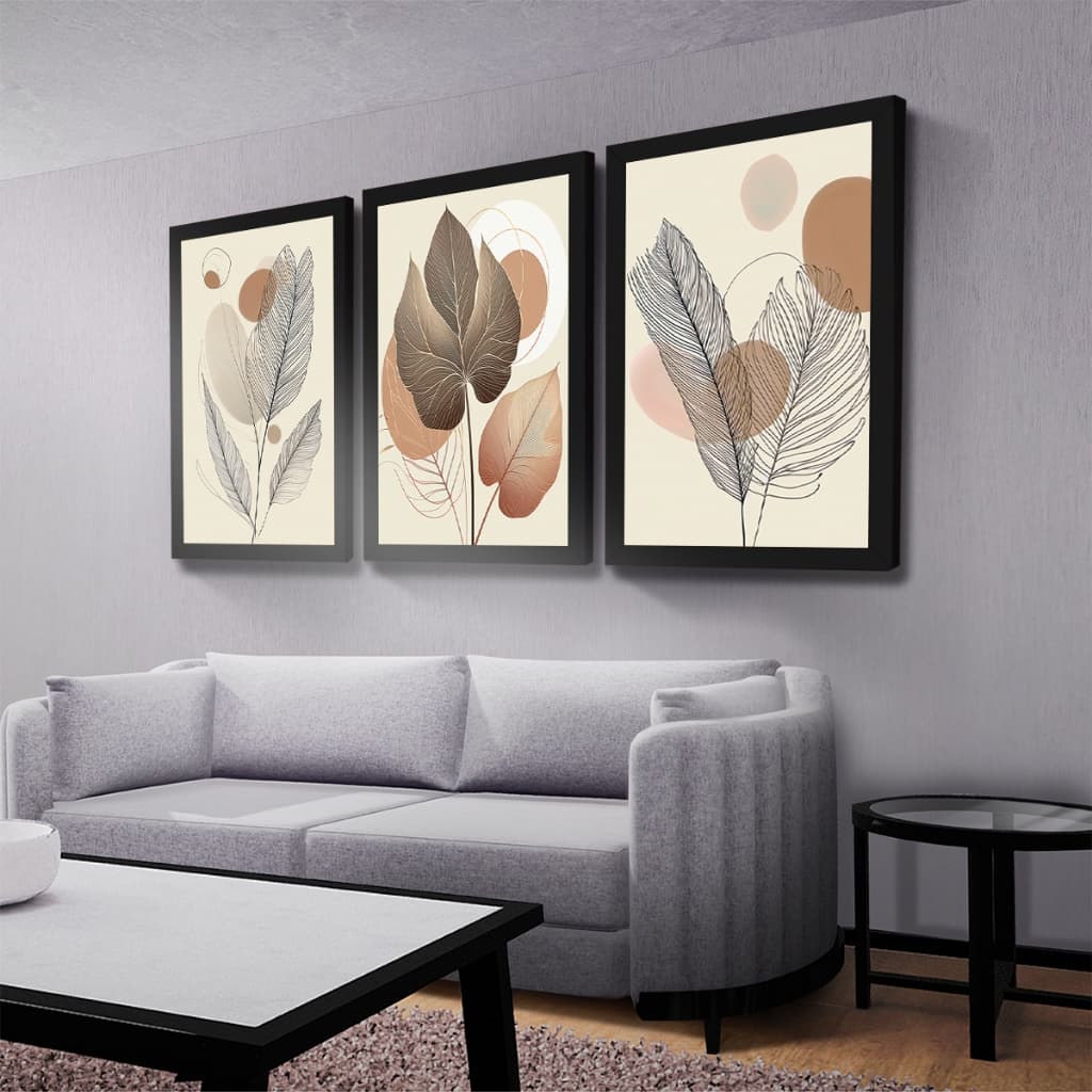 Quadros Decorativos Folhagem Neutra Mosaico Sala Quarto Escritório