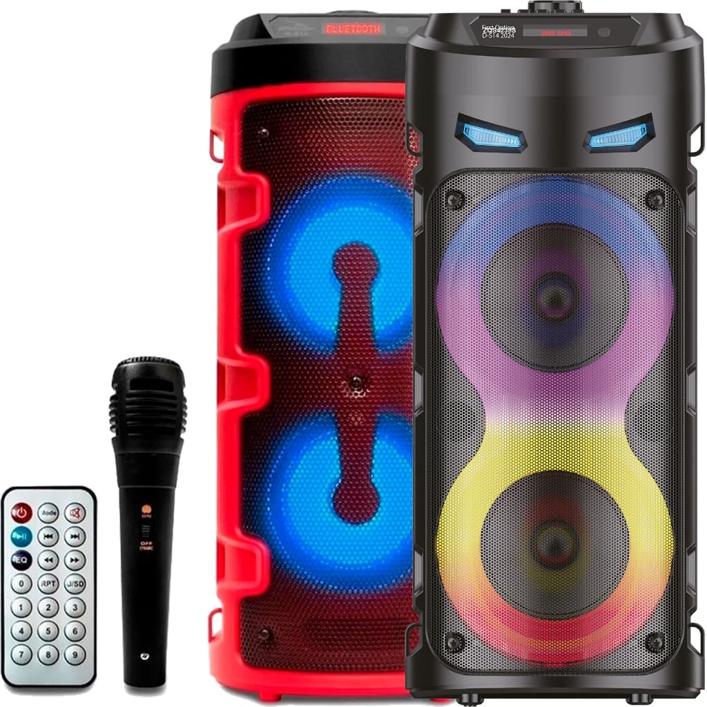 Caixa de Som Bluetooth Grande DS-14 First Option™ Microfone Karaokê Portátil Rádio Cartão de Memória LED Azul