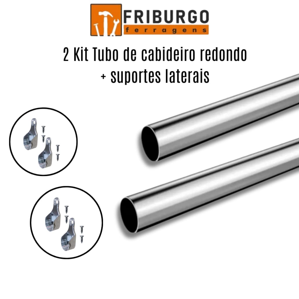 2 Kit Tubo Cabideiro Redondo P/ Guarda Roupa