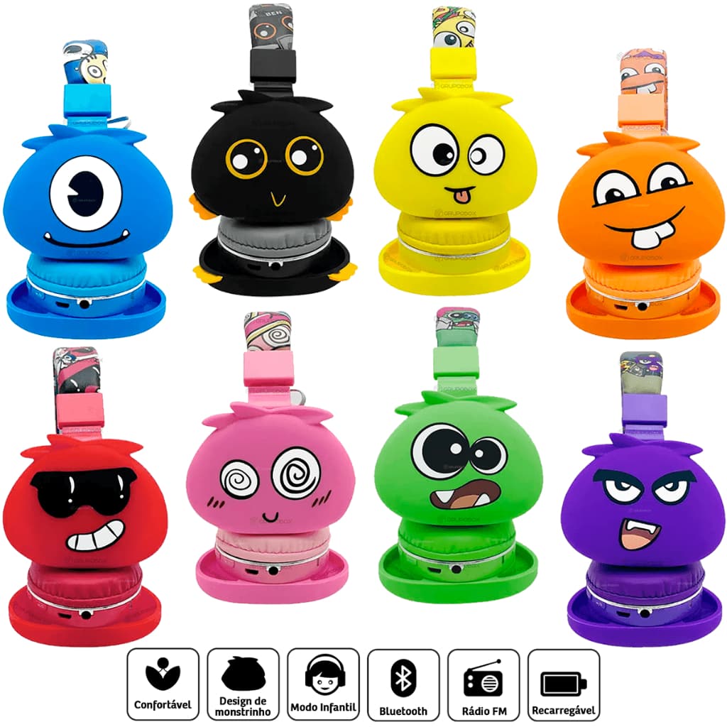 Fone De Ouvido Infantil Headset Bluetooth Monster Sem Fio Com Microfone Anatomico