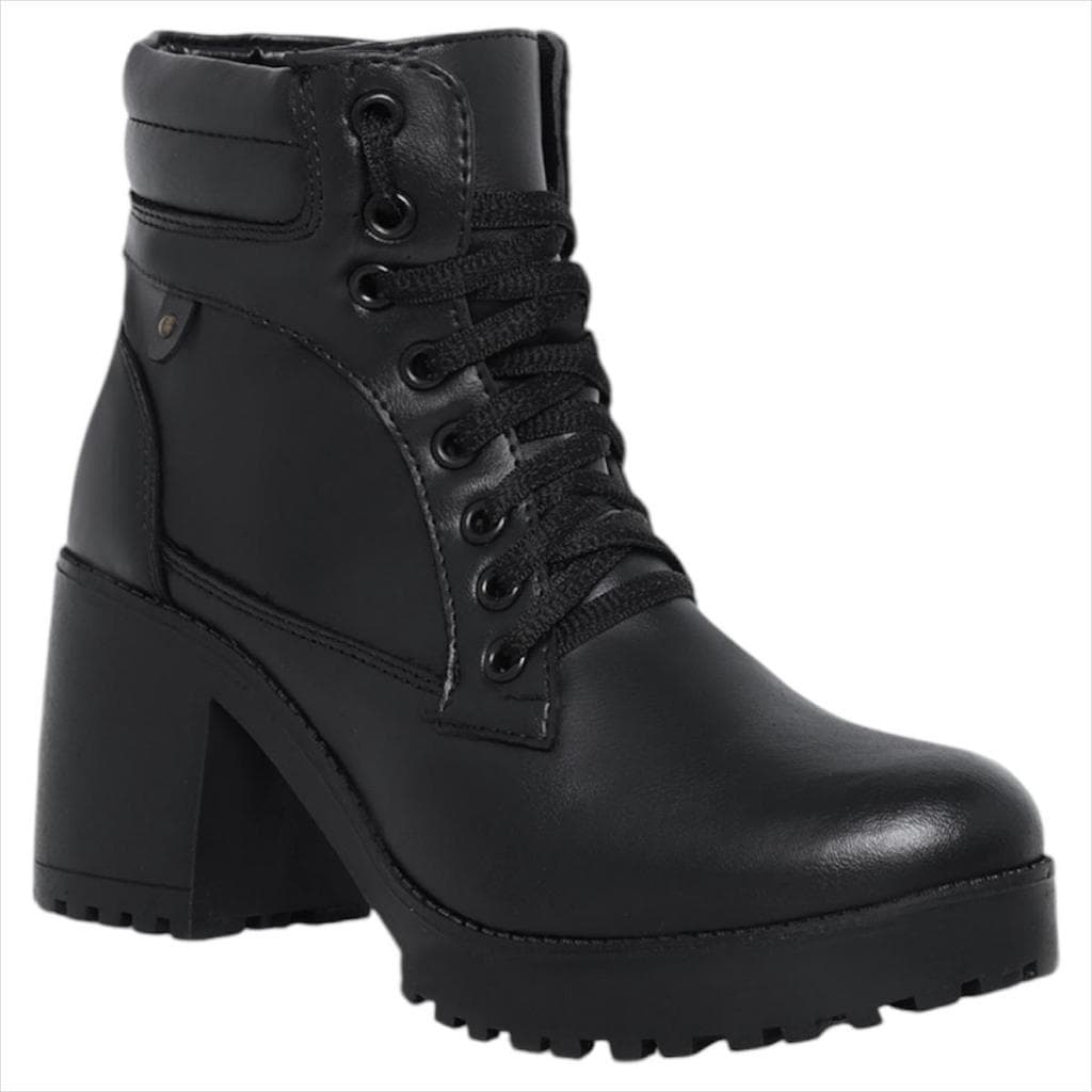 Coturno Feminino Bota Tratorada Cano Curto Salto Confortavel Moda Casual Versatil Elegante Estilo