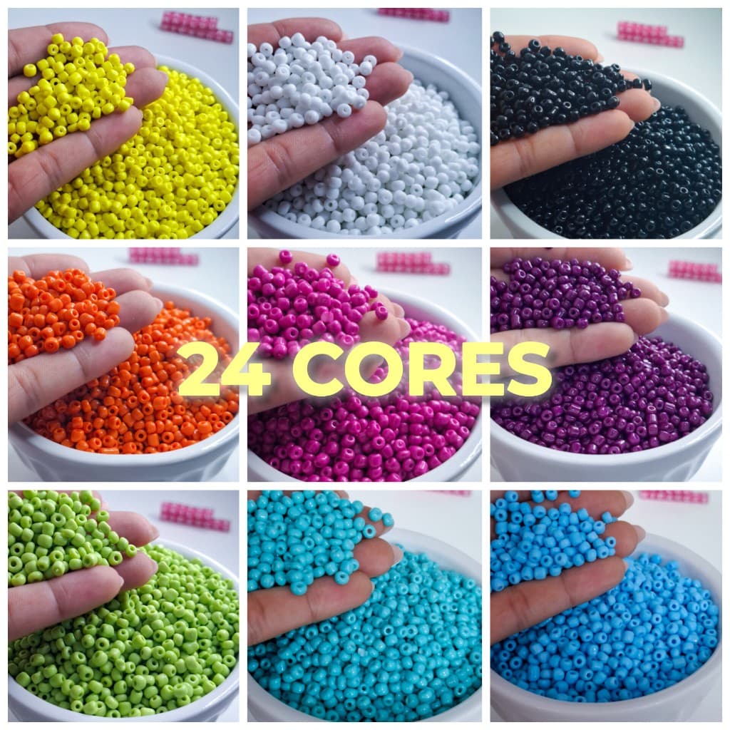 Miçangas de vidro 4mm 6/0 com furo Coloridas 24 cores diversas para fazer pulseiras aprox. 630 peças