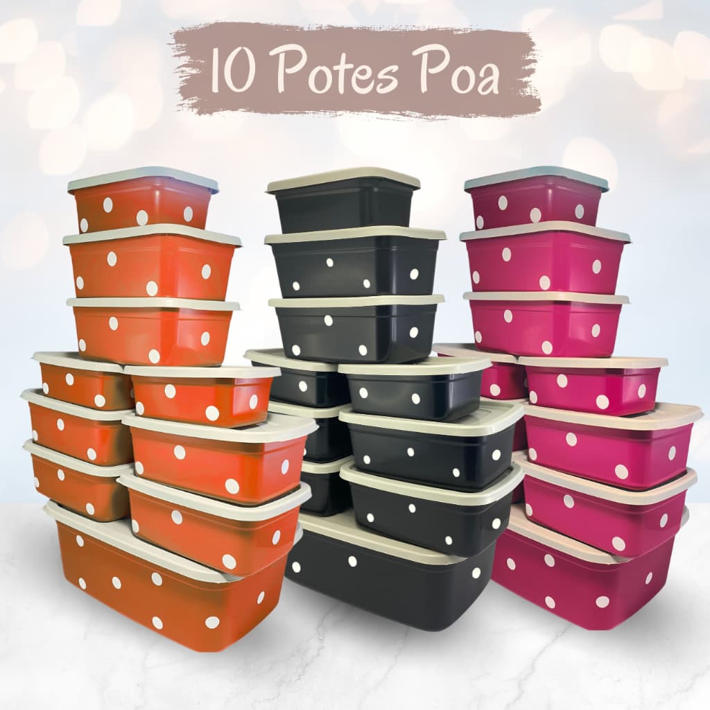 Kit Pote Plástico Decorado Poa 10 unidades Colorido Conjunto De Potes Com Tampa