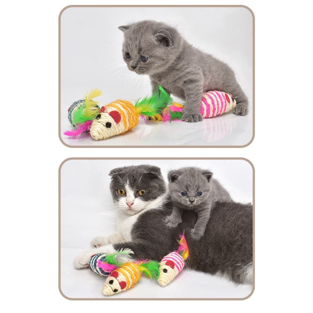 Brinquedo Para Gato Rato De Sisal com Penas