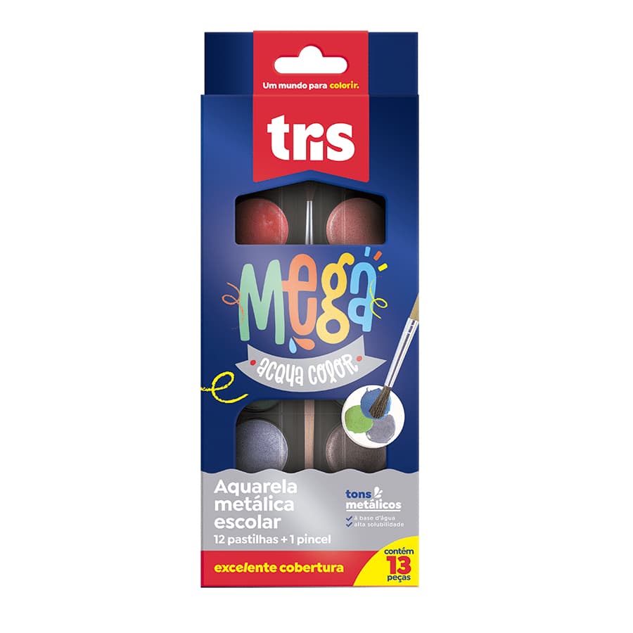 Aquarela Mega Acqua Color Metálica – Estojo C/12 Cores – Tris