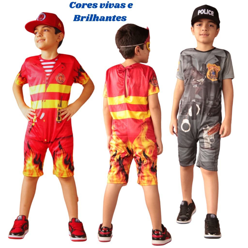 Fantasia Policial Infantil Menino E Fantasia Bombeiro Infantil Menino Com Boné Infantil