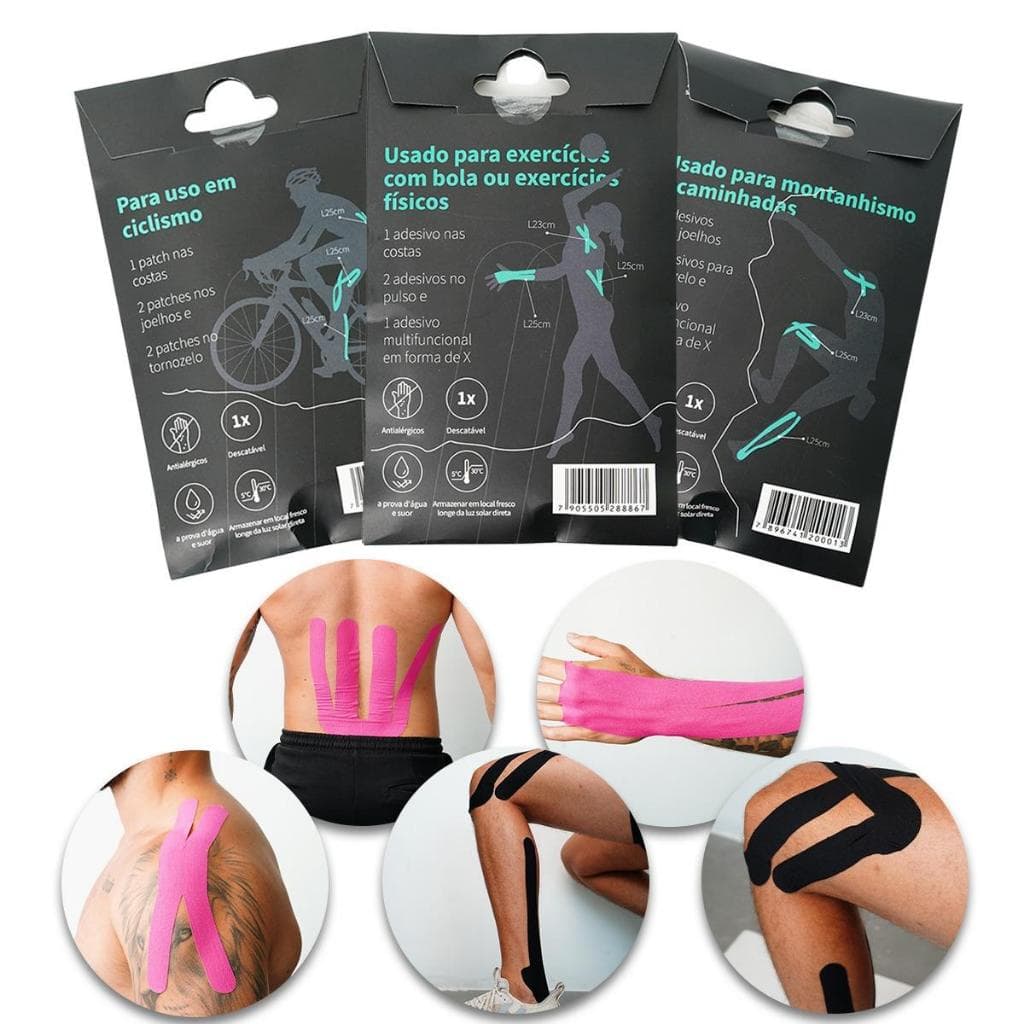 Fita Kinesiológica BASK Adesiva Pré Cortada Bandagem Muscular Fisioterapia Esporte Ciclismo Corrida Atleta