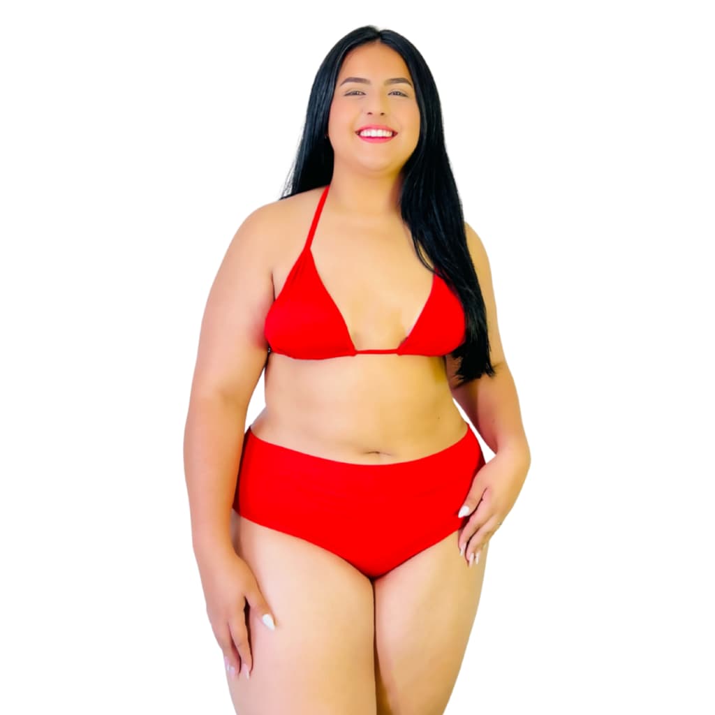 Biquini Plus Size Cortininha sem bojo e calcunha Fio Duplo Cós Alto poliamida com proteção uv50+