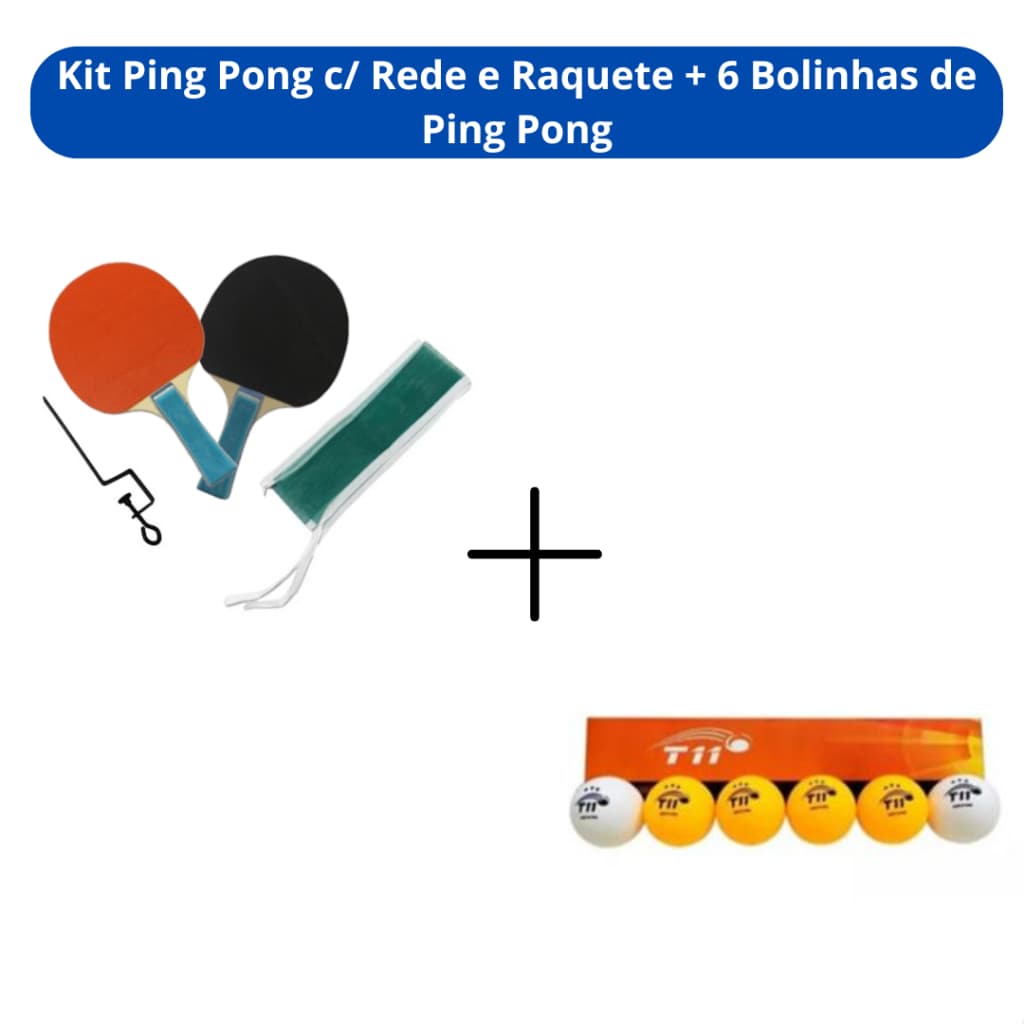 Kit Ping Pong Tênis de Mesa c/ Rede e Suporte Para Rede + 6 Bolinhas Ping Pong