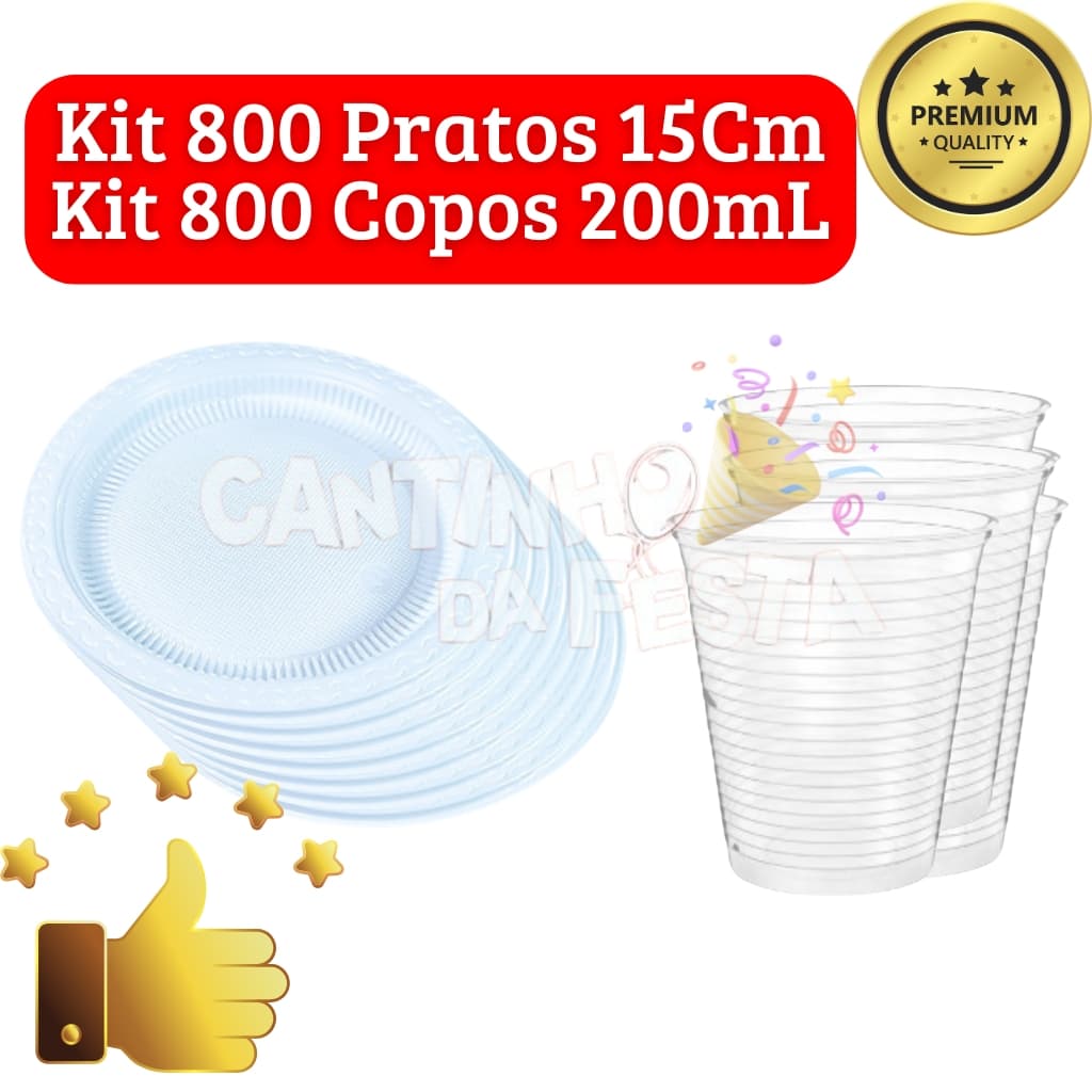 Kit 800 Pratos 15cm + 800 Copos 200ml Descartáveis para Festas e Eventos