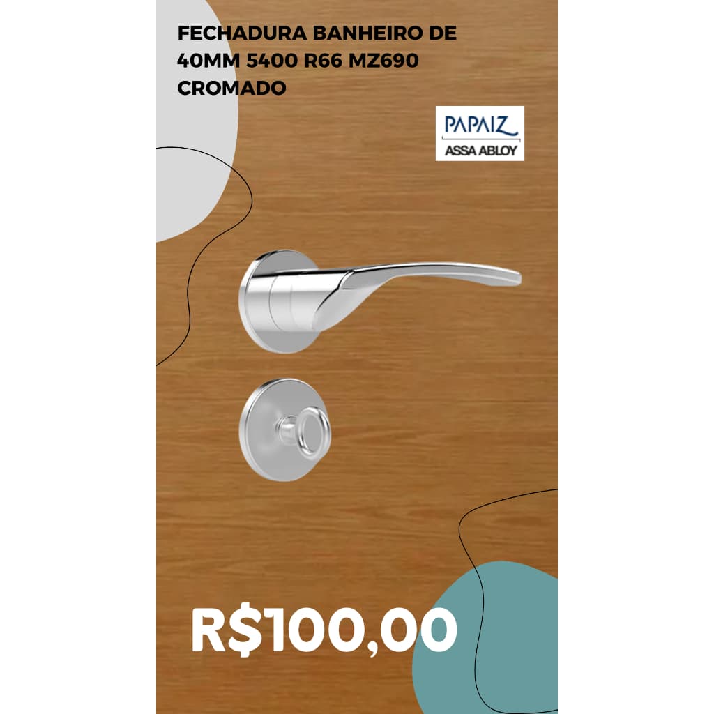 Fechadura Banheiro de 40mm R66 Arcus - MZ690 Cromado - Papaiz