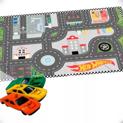 Tapete Pista Hot Wheels Cidade Grande com 3 Carrinhos Inclusos