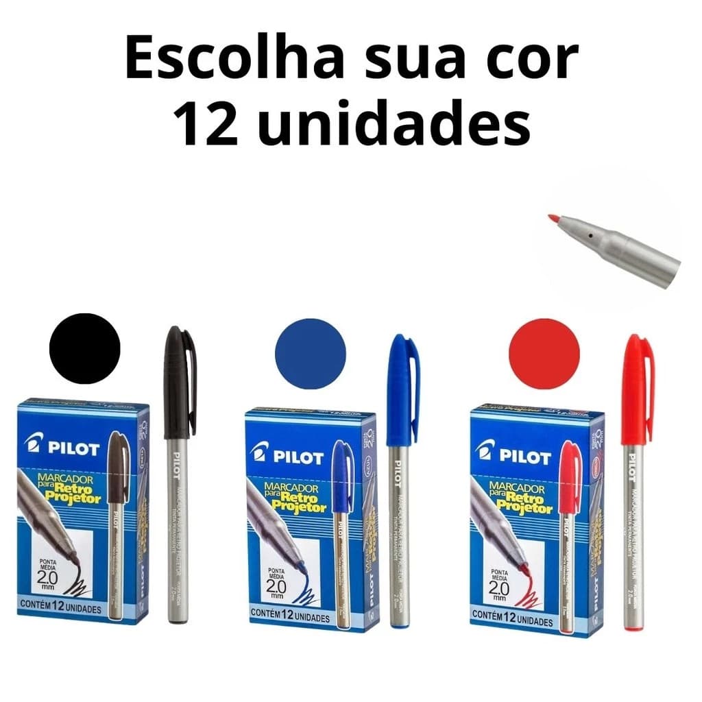 Kit Canetas Retroprojetor / Marcador Permanente Pilot 2.0mm – Azul ,Preto, Vermelho