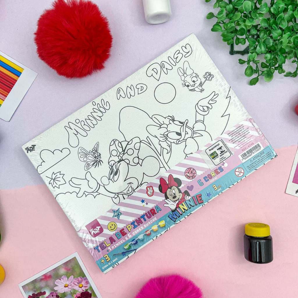 Kit Tela para Pintura Minnie + 6 Mini Tinta Guache + Pincel - DAC