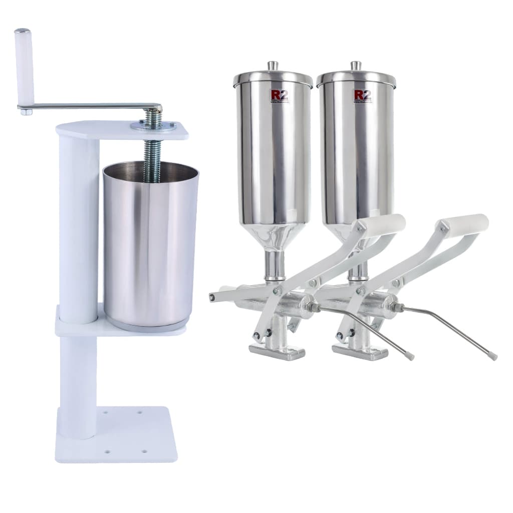 Kit Masseira Máquina Modeladora de Churros Fuso Tubo + 2 Doceiras Recheador Recheadeira de Alumínio 2 Litros + Espanhol