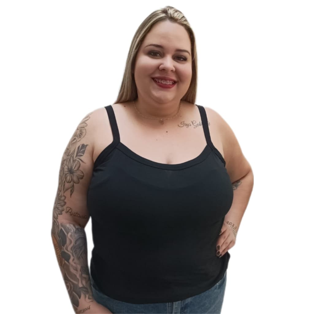Blusa de Alça Plus Size Básica de Viscolycra Autêntica em Cores Lisas Regata Veste 40 ao 64