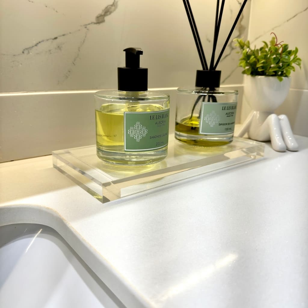 Bandeja Decorativa Acrílica 10mm Pé Luxo Lavabo e Banheiro Elegante