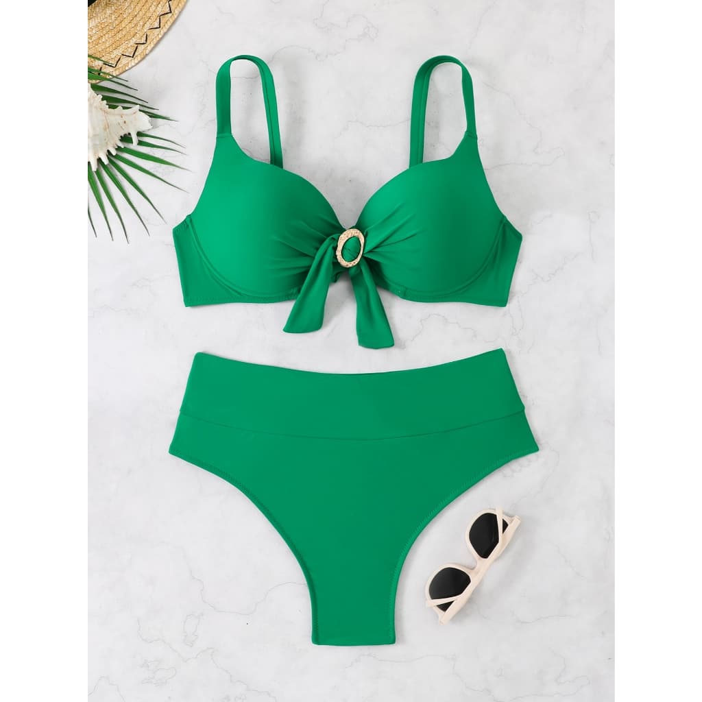 HT VEST Conjunto de Biquíni Plus Size com Top detalhe em joia Amarrável e Cintura Alta XX506