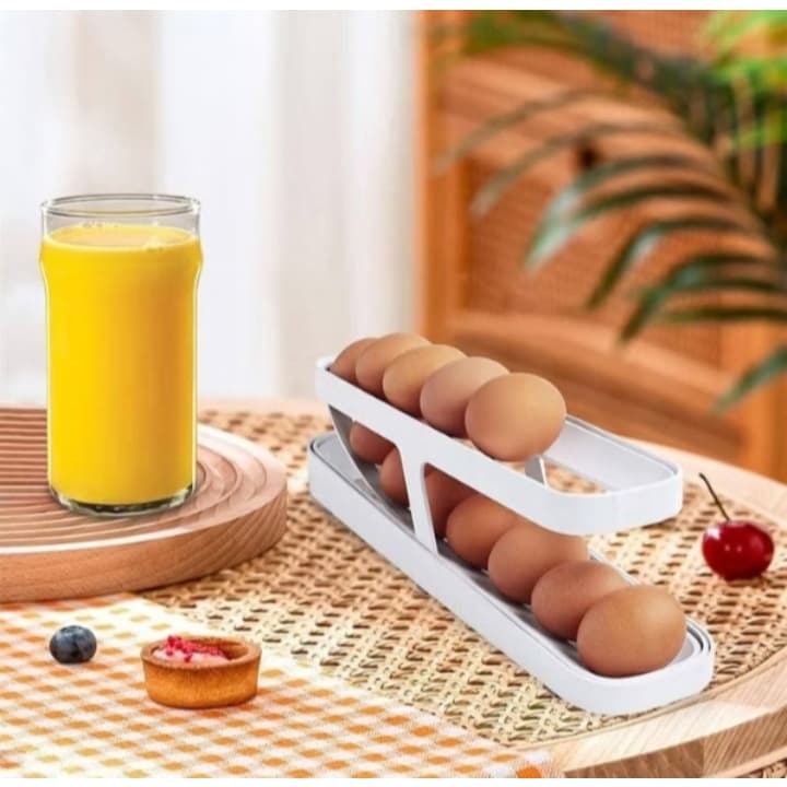 Kit 2  Organizador para geladeira Porta-ovos, dispensador com rolagem automática 2 camadas