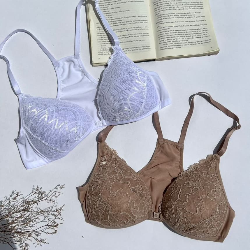 2 Sutiãs de Renda Nadador com Bojo Soft Fecho Frontal Sutien Conforto Dia Dia Moda íntima Feminina
