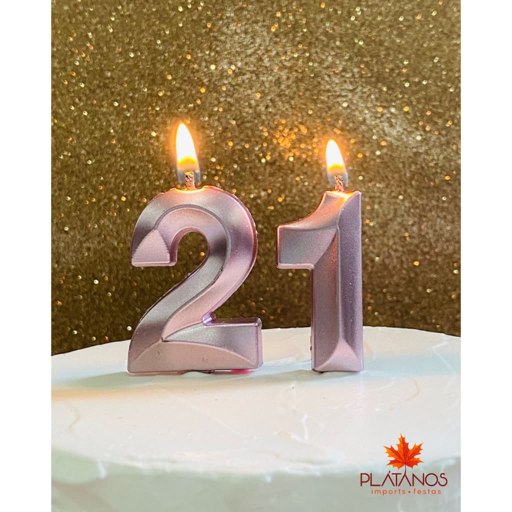 Vela Metalizada 3D RoseGold 4x9cm - Aniversário Festa Decoração Evento Personalizada Bodas